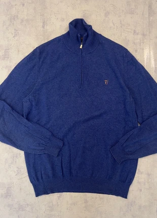 Maglione blu Trussardi con zip e logo ricamato – taglia L/XL, merk: Trussardi Jeans, staat: Heel goed, maat: L, € 20,00, € 21,70 inclusief Kopersbescherming