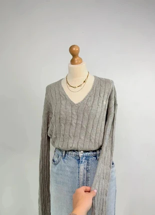 Pull torsadé Sweat hiver col V Tressé Raph Lauren gris logo blanc L femme, marca: Ralph Lauren, estado: Muito bom, tamanho: L / 40 / 12, €52.00, €55.30 inclui Proteção do Comprador