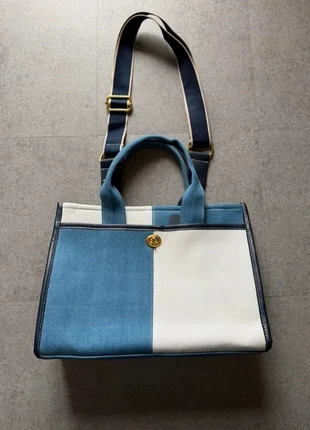 Sac à main Tote Bag Bicolore Denim Toile Bleu Blanc Sac Cabas Bandoulière, brand: Vintage Dressing, condition: Very good, €35.00, €37.45 includes Buyer Protection