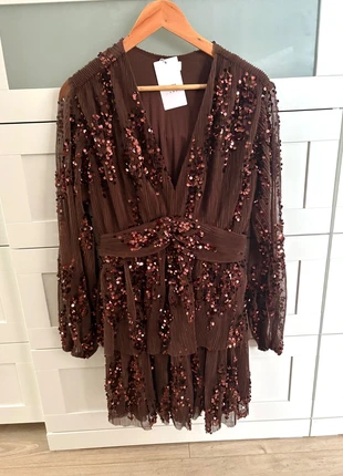 Robe à sequins en voile marron, marca: Vivi, estado: Muito bom, tamanho: S / 36 / 8, €39.00, €41.65 inclui Proteção do Comprador