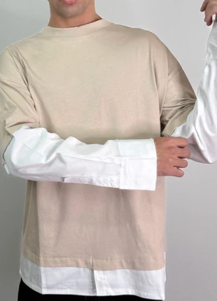 T-shirt a maniche lunghe made in italy, uomo, beige-bianco, bz009, tg XL. Nuovo con cartellino., marque: T-shirt maniche lunghe, état: Neuf avec étiquette, taille: XL, 15,95 €, 17,45 € Protection acheteurs incluse