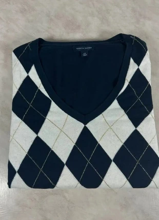 Tommy Hilfiger pull à losanges bleu marine et blanc – col V femme vintage chic L Code 053N, marque: Tommy Hilfiger, état: Très bon état, taille: L / 40 / 12, 24,00 €, 25,90 € Protection acheteurs (Pro) incluse