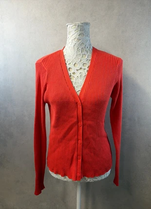 Pull rouge col V maille côtelée ajustée – MNG – Taille L H1, merk: MNG, staat: Heel goed, maat: L / 40 / 12, € 8,00, € 9,10 inclusief Kopersbescherming Pro