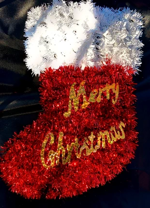 Decorazione Natalizia a forma di calza di Babbo Natale 🎅 con scritta Merry Christmas, brand: Boutique Italiana, condizioni: Nuovo senza cartellino, €5.50, €6.48 include la Protezione acquisti