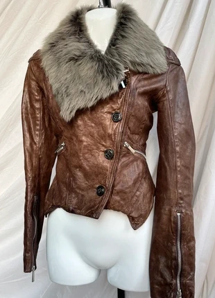 Vintage 90s y2k Karen Millen Brown Leather Sheepskin Zip Jacket 🦇, brand: Karen, condition: New without tags, size: S / US 4-6, $26.89, $28.93 includes Buyer Protection