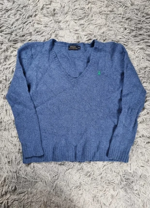 Pull vintage Polo Ralph Lauren cachemire bleu col V logo brodé vert 90s, merk: Ralph Lauren, staat: Goed, maat: S / 36 / 8, € 15,00, € 16,45 inclusief Kopersbescherming Pro