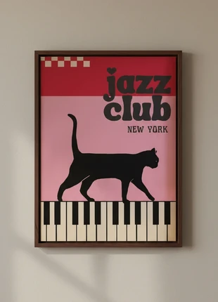 Jazz kat canvas poster 30x40cm, merk: NO LABEL, staat: Heel goed, € 20,00, € 21,70 inclusief Kopersbescherming