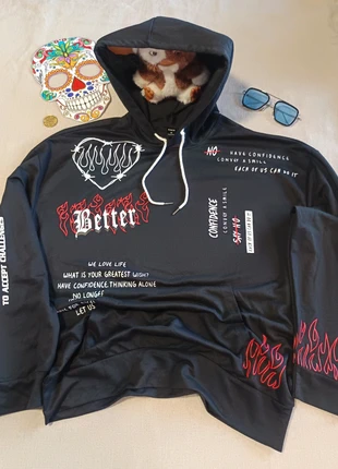 🤩 Pull Sweat Hoodie à Capuche Shein Noir - Imprimé Graphique Flammes & Barbelés Taille M 🤩, marque: Shein, état: Très bon état, taille: M / 38 / 10, 7,00 €, 8,05 € Protection acheteurs incluse