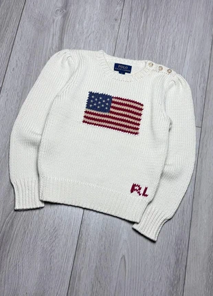 Polo Ralph Lauren kabeltrui – Wit met Amerikaanse vlag – Maat 5 jaar, marque: Ralph Lauren, état: Très bon état, taille: 5 ans / 110 cm, 39,95 €, 42,65 € Protection acheteurs (Pro) incluse