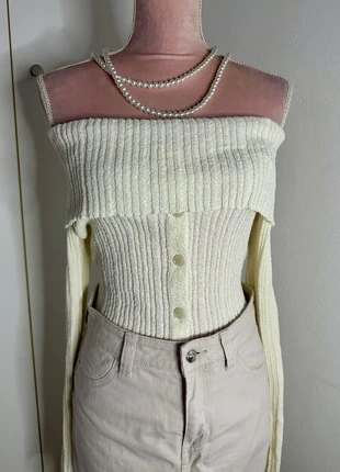 Maglia a Costine Crème con Spalle Scoperte / Cardigan Crop - Shein - S, marque: Shein, état: Neuf sans étiquette, taille: S / 36 / 8, 7,99 €, 9,09 € Protection acheteurs incluse