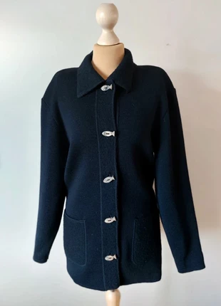 Cardigan,Gilet Saint James – pure laine vierge – Taille L – Bleu marine – Boutons poissons, merk: Saint James, staat: Heel goed, maat: L / 40 / 12, € 80,00, € 84,70 inclusief Kopersbescherming