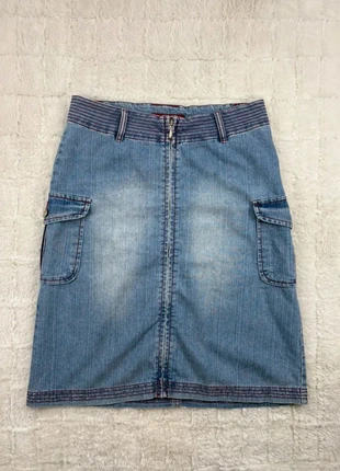 Jupe cargo en denim bleu clair Kalista’s, coupe droite mi-longue Vintage Y2K - taille 42, marque: Vintage Dressing, état: Très bon état, taille: XL / 42 / 14, 21,90 €, 23,70 € Protection acheteurs (Pro) incluse