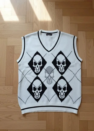 Gilet Élégant à Col V – Imprimé Tête de Mort Noir & Blanc Halloween Taille M, brand: LOOK, condition: Very good, size: M / 38 / 10, €39.90, €42.60 includes Buyer Protection