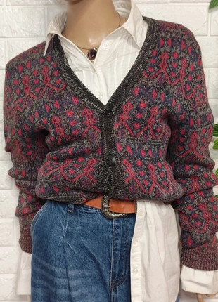 Cárdigan punto vintage 90's oversize patrón geometrico, marca: Vintage Dressing, estado: Muy bueno, tamaño: XS / 34 / 6, 24,90 €, 26,85 € Protección al comprador incluida