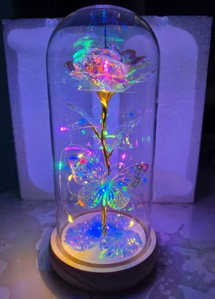 Idée cadeau rose sous cloche en verre lumineuse, état: Neuf avec étiquette, 11,00 €, 12,25 € Protection acheteurs incluse