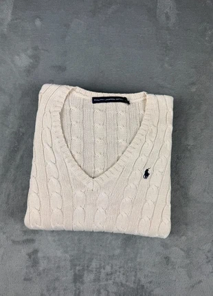 Torsadé Polo Ralph Lauren col V | Taille S | Crème logo marine, marque: Ralph Lauren, état: Très bon état, taille: S / 36 / 8, 49,90 €, 53,10 € Protection acheteurs incluse