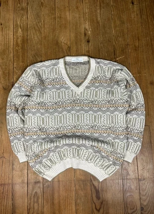 Pull maille vintage col v coton lin motifs rayures multicolore M Made in UK, marque: Vintage Dressing, état: Bon état, taille: M, 13,70 €, 15,09 € Protection acheteurs (Pro) incluse