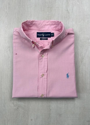 Chemise Ralph Lauren rose clair logo bleu brodé L homme classic fit preppy (petit accroc), marque: Ralph Lauren, état: Bon état, taille: L, 32,00 €, 34,30 € Protection acheteurs (Pro) incluse