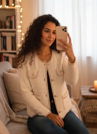 Cardigan blanc chic à boutons dorés, condition: New with tags, size: M / 38 / 10, €31.00, €33.25 includes Buyer Protection