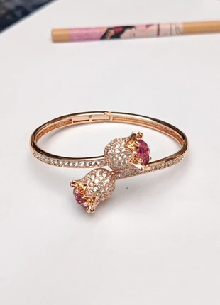 Gold Twin Bloom Hinged Crystal Bangle, brand: Wolf & Badger, condition: New without tags, £12.00, £13.30 includes Buyer Protection