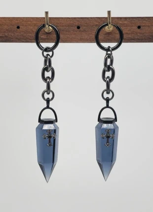 Gothic Cross Chunky Chain Huggy Hoops Stainless Steel Earrings with smoky grey Black Resin Crystal, brand: gothic, condition: New without tags, £15.00, £16.45 includes Buyer Protection Pro