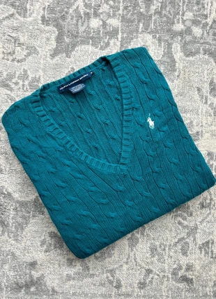 Pull Torsadé Col V en Maille / Cable Knit RL / Ralph Lauren Émeraude Taille M - Logo Blanc Brodé, brand: Ralph Lauren, condition: Very good, size: M / 38 / 10, €55.00, €58.45 includes Buyer Protection Pro