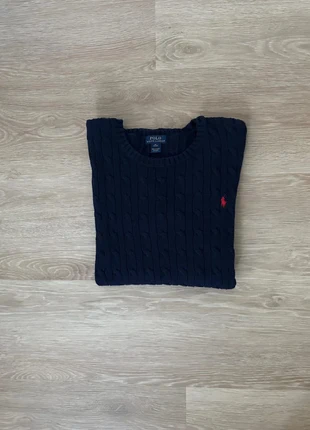 Pull cable knit torsadé Ralph Lauren col rond marine logo brodé rouge vintage old money | Taille XL, brand: Ralph Lauren, condition: Very good, size: XL, €60.00, €63.70 includes Buyer Protection