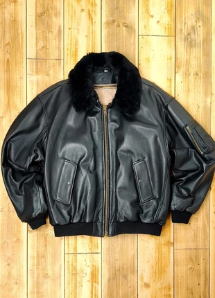 Blouson aviateur cuir noir col moumoute – XL – Années 90/2000, marca: Vintage Dressing, estado: Muy bueno, tamaño: XL, 99,90 €, 105,60 € Protección al comprador Pro incluida