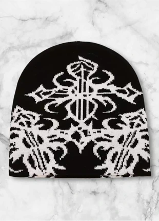 Bonnet noir à motif croix blanches, style streetwear goth Y2K, marque: y2k, état: Très bon état, taille: Taille unique, 15,00 €, 16,45 € Protection acheteurs (Pro) incluse