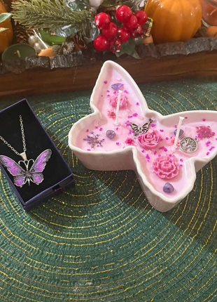 🦋 Pink Butterfly Candle & Necklace Gift Set – Handmade & Crystal Decorated, condition: New with tags, £14.00, £15.40 includes Buyer Protection Pro