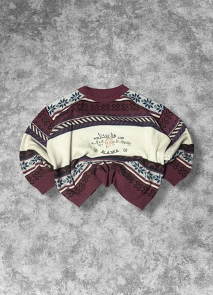 Pull vintage bordeaux/beige coupe boxy logo brodé central laine/acrylique - L oversize, marca: Vintage Dressing, estado: Muy bueno, tamaño: L, 34,90 €, 37,35 € Protección al comprador incluida