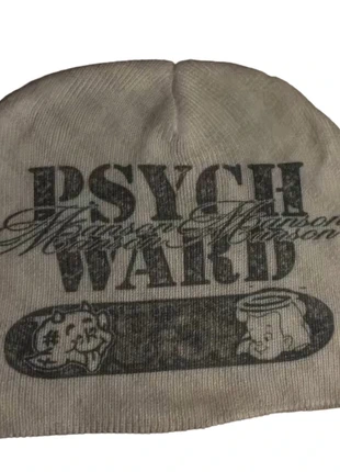 Bonnet beige imprimé psych ward – style grunge / skateur, merk: gothique, staat: Heel goed, maat: Universele maat, € 19,99, € 21,69 inclusief Kopersbescherming