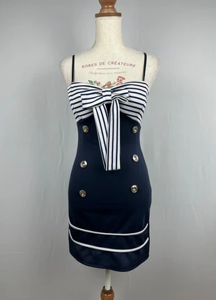 Robe moulante courte bretelle réglable, style marinière bleu marine blanc - Taille S (36), brand: Inconnu, condition: Very good, size: S / 36 / 8, €14.00, €15.40 includes Buyer Protection