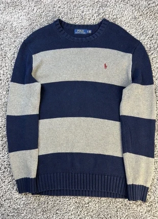 Pull POLO Ralph Lauren rayé bleu et gris – taille S homme, coton épais, logo brodé, brand: Ralph Lauren, condition: Very good, size: S, €29.80, €31.99 includes Buyer Protection
