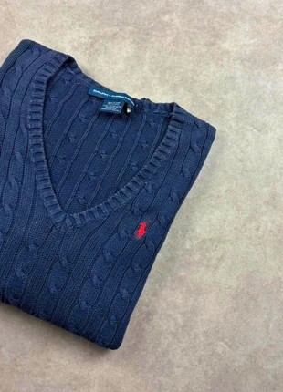 Pull torsadé Ralph Lauren col V bleu marine logo brodé - taille L femme, marque: Ralph Lauren, état: Très bon état, taille: L / 40 / 12, 54,90 €, 58,35 € Protection acheteurs (Pro) incluse