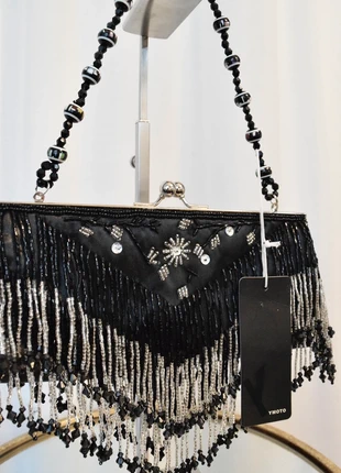 Borsa in raso nera ricamata con perline meravigliosa, condizioni: Nuovo con cartellino, €25.00, €26.95 include la Protezione acquisti