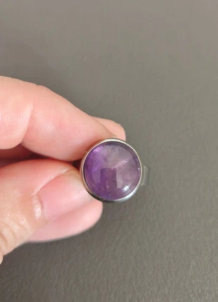 Bague ronde acier inoxydable argent pierre naturelle améthyste 12 mm, brand: Pierre naturelle, condizioni: Ottime, taglia: Regolabile, €7.00, €8.05 include la Protezione acquisti Pro