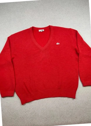 Pull col V Lacoste | Made in France, logo crocodile brodé | rouge vif | Taille 6 (XL) Homme, merk: Lacoste, staat: Heel goed, maat: XL, € 22,00, € 23,80 inclusief Kopersbescherming Pro