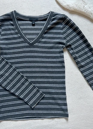 Pull col V léger à rayures blanc et gris Jennyfer, marca: Jennyfer, estado: Muito bom, tamanho: M / 38 / 10, €1.00, €1.75 inclui Proteção do Comprador