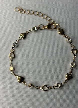 Bracelet doré avec cœurs plein, ouvert et zircon (BR022), marque: Articles, état: Neuf sans étiquette, 7,00 €, 8,05 € Protection acheteurs (Pro) incluse