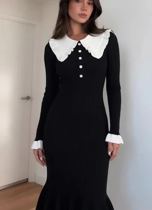 Robe noire midi à col Claudine blanc, élégante et vintage chic. taille M, marque: Vintage Love, état: Très bon état, taille: M / 38 / 10, 54,90 €, 58,35 € Protection acheteurs (Pro) incluse