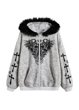 Pull sweat zip avec dessin style gotique, marque: Aesthetic, état: Neuf sans étiquette, taille: S / 36 / 8, 34,00 €, 36,40 € Protection acheteurs incluse