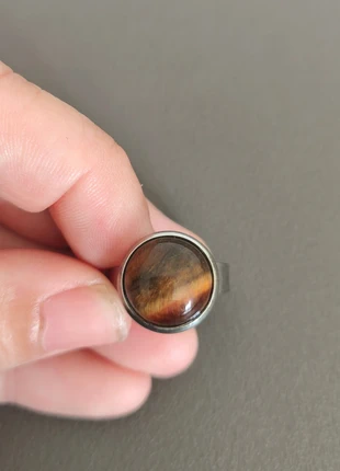 Bague ronde acier inoxydable argent pierre naturelle oeil de tigre 12 mm, brand: OEIL DE TIGRE, condizioni: Ottime, taglia: Regolabile, €7.00, €8.05 include la Protezione acquisti Pro