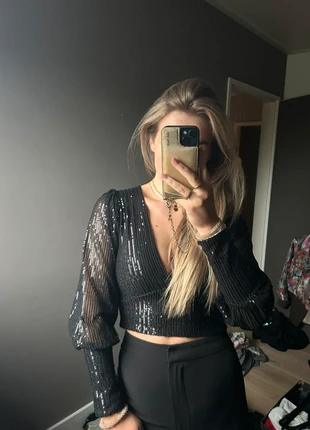 Zwart glitter top| V hals | maat S, staat: Nieuw zonder prijskaartje, maat: S / 36 / 8, € 30,00, € 32,20 inclusief Kopersbescherming