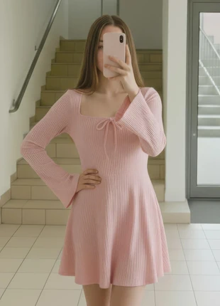 Robe rose manches longues à nœud et col carré taille S, brand: Balinéa, condition: Very good, size: S / 36 / 8, €33.30, €35.67 includes Buyer Protection