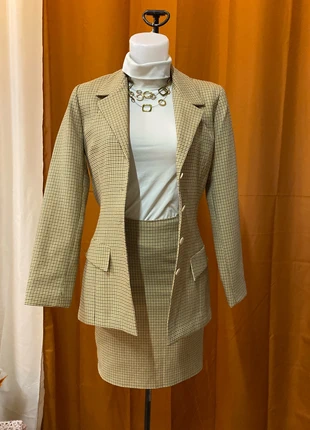 Tailleur vintage années 90 Veste longue jupe droite motif pied-de-poule T34/36, marque: Vintage Chic, état: Très bon état, taille: S / 36 / 8, 15,00 €, 16,45 € Protection acheteurs (Pro) incluse