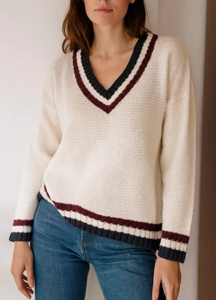 Jersey ancho de punto con escote en V 🌸 Pull oversize en maille avec col en V ., merk: Easy Wear, staat: Heel goed, maat: M / 38 / 10, € 15,00, € 16,45 inclusief Kopersbescherming