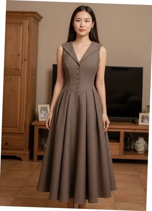 Robe midi sans manches style vintage en tweed marron, élégante & fluide, état: Très bon état, taille: M / 38 / 10, 49,90 €, 53,10 € Protection acheteurs (Pro) incluse