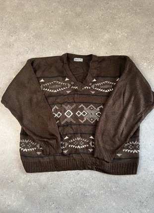 Pull col V épais Papy ethnic vintage L Oversized marron blanc noël 80'S 100% acrylique, marque: Vintage Dressing, état: Très bon état, taille: L, 22,50 €, 24,33 € Protection acheteurs (Pro) incluse