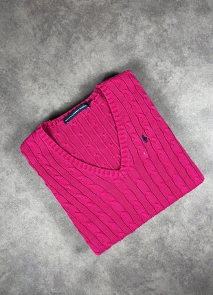 Pull En Col V Torsadé | Tressé Ralph Lauren Rose | Logo Brodé Bleu Marine | Taille L Femme, marque: Ralph Lauren, état: Très bon état, taille: L / 40 / 12, 49,90 €, 53,10 € Protection acheteurs incluse